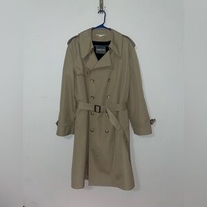 Vintage Savile Row Mens Trench Coat‎ Belted Fur Lining Khaki Sz 46